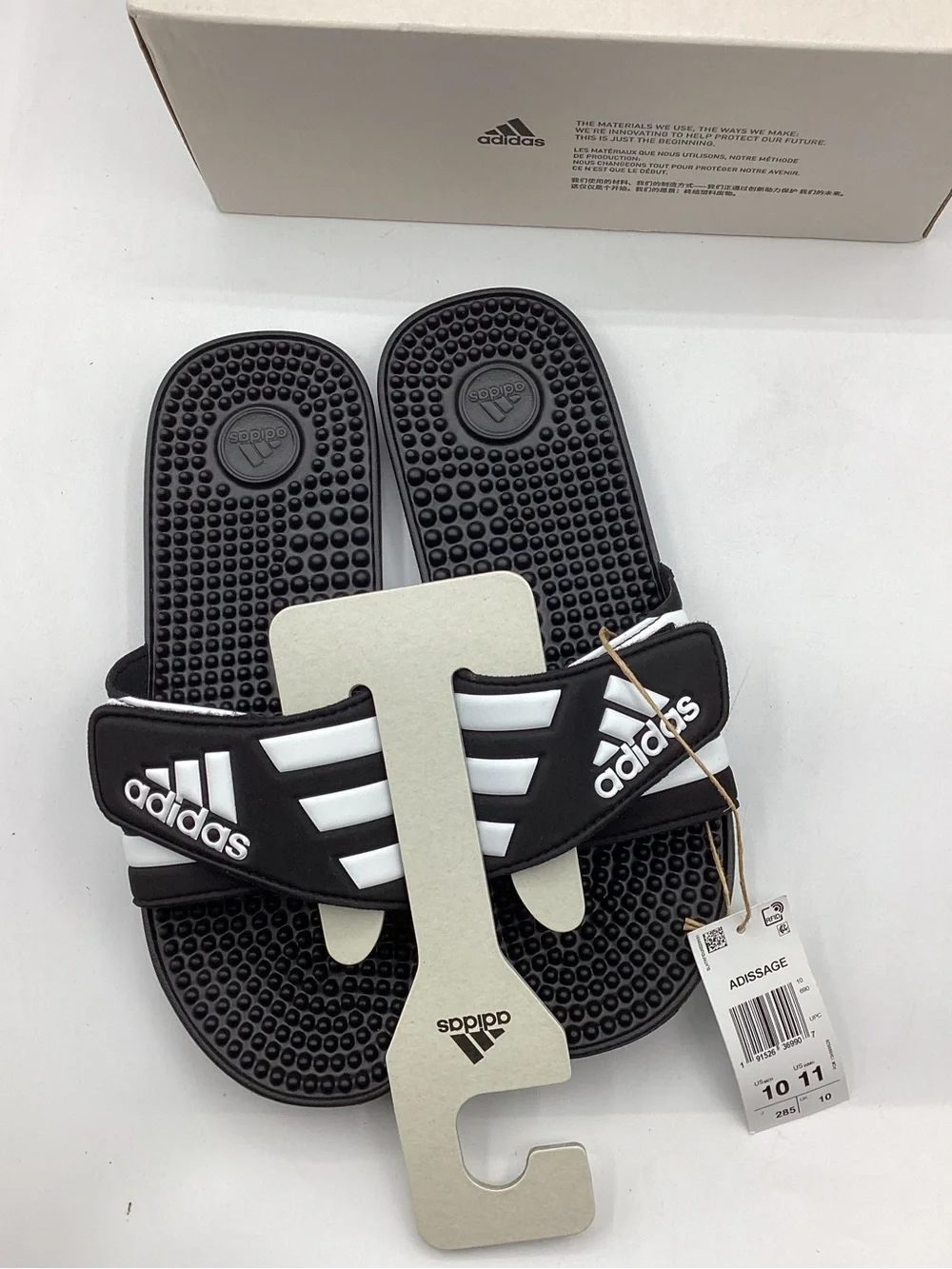 Adidas Men’s Black Adissage Slide Sandals with White Stripes